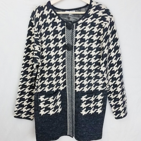 Nicole Alexander Sweaters - Nicole Alexander Houndstooth Colorblock Cardigan